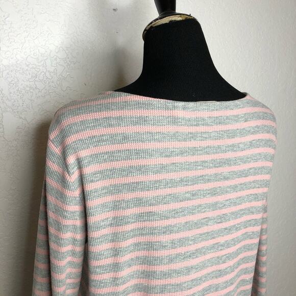 Soft Surroundings gray pink striped waffle thermal knit tunic top size Medium - Picture 8 of 11